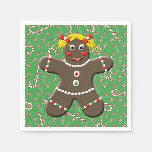 Cute Gingerbrood Girl Woman kerstsnoepjes Servetten (Voorkant)