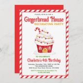 Cute Gingerbrood House Candy Cane Birthday Party Kaart (Voorkant / Achterkant)