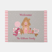 Cute Gingerbrood House Candy Cane Gray Pink Deurmat (Voorkant)