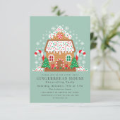 Cute Gingerbrood House Decorting Holiday Party Kaart (Staand voorkant)