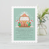 Cute Gingerbrood House Decorting Holiday Party Kaart (Staand voorkant)
