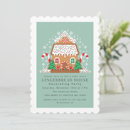 Cute Gingerbrood House Decorting Holiday Party Kaart (Staand voorkant)