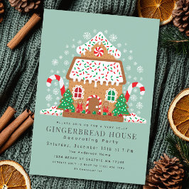 Cute Gingerbrood House Decorting Holiday Party Kaart