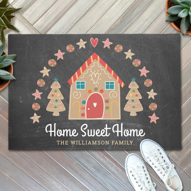 Cute Gingerbrood House Home Sweet Home Chalkboard Deurmat (Creator heeft geüpload)