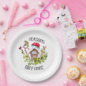 Cute Gingerbrood House Seasons Greetings Kerstmis Papieren Bordje (Feest)