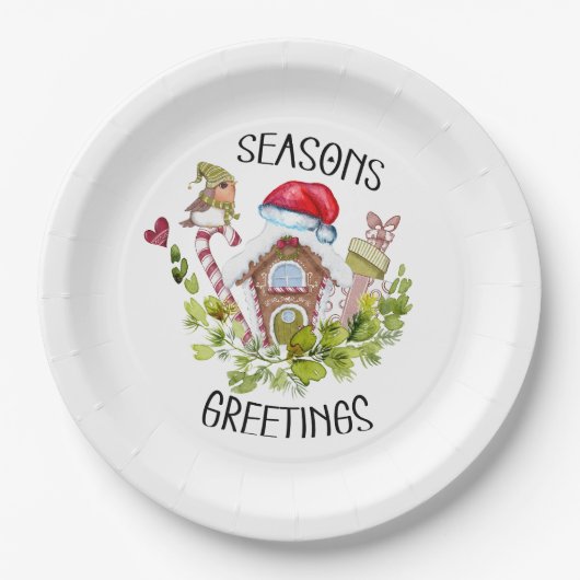 Cute Gingerbrood House Seasons Greetings Kerstmis Papieren Bordje (Voorkant)