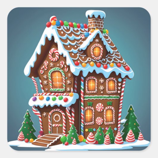 Cute Gingerbrood House Vierkante Sticker (Voorkant)
