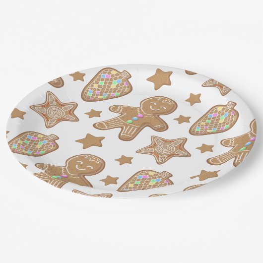 Cute Gingerbrood-kerstkoekjespatroon Papieren Bordje (Gekanteld)