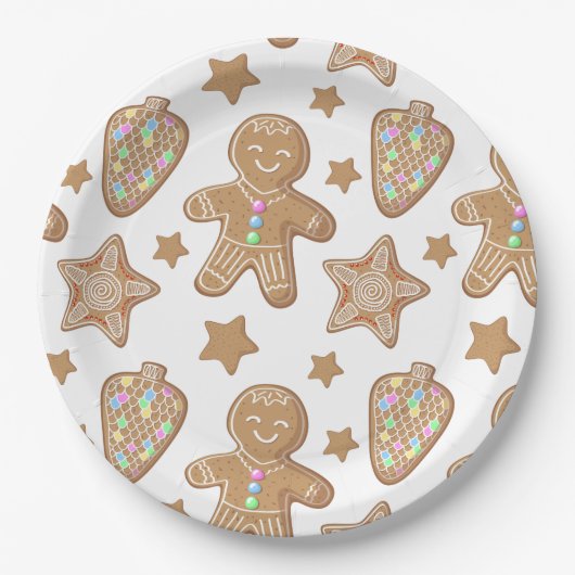 Cute Gingerbrood-kerstkoekjespatroon Papieren Bordje (Voorkant)