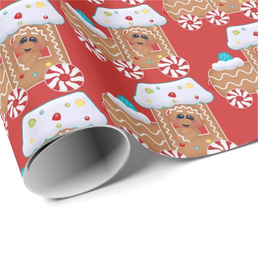 Cute Gingerbrood koekje met kerstfeestgetande omlo Cadeaupapier (Rol Hoek)
