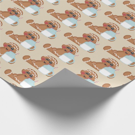 Cute Gingerbrood koekje met kerstfeestgetande omlo Cadeaupapier (Hoek)