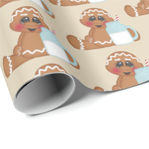 Cute Gingerbrood koekje met kerstfeestgetande omlo Cadeaupapier