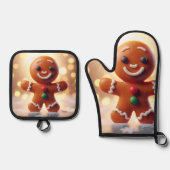 Cute gingerbrood koekje ovenwant & pannenlap set (Voorkant)