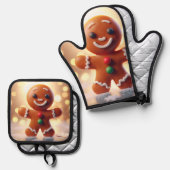 Cute gingerbrood koekje ovenwant & pannenlap set (Voorkant / Achterkant)