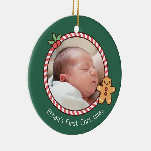 Cute Gingerbrood Man Baby's Eerste Kerstfoto Keramisch Ornament (Rechts)