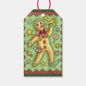 Cute Gingerbrood Man Bbladerhorn, kerstSnoep Cadeaulabel (Voorkant)