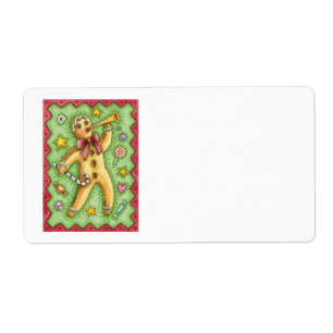 Cute Gingerbrood Man Bbladerhorn, kerstSnoep Etiket