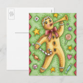 Cute Gingerbrood Man Bbladerhorn, kerstSnoep Feestdagenkaart (Voorkant / Achterkant)