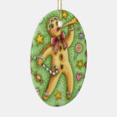Cute Gingerbrood Man Bbladerhorn, kerstSnoep Keramisch Ornament (Rechts)