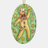 Cute Gingerbrood Man Bbladerhorn, kerstSnoep Keramisch Ornament (Links)