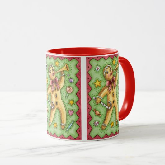 Cute Gingerbrood Man Bbladerhorn, kerstSnoep Mok (Voorkant rechts)