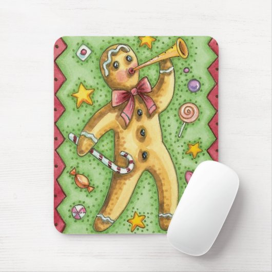 Cute Gingerbrood Man Bbladerhorn, kerstSnoep Muismat (Met muis)