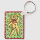 Cute Gingerbrood Man Bbladerhorn, kerstSnoep Sleutelhanger (Achterkant)