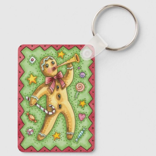 Cute Gingerbrood Man Bbladerhorn, kerstSnoep Sleutelhanger (Achterkant)