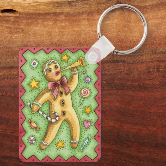 Cute Gingerbrood Man Bbladerhorn, kerstSnoep Sleutelhanger (Achterkant)