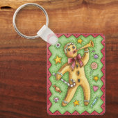 Cute Gingerbrood Man Bbladerhorn, kerstSnoep Sleutelhanger (Voorkant)