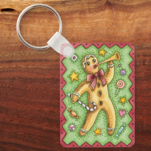 Cute Gingerbrood Man Bbladerhorn, kerstSnoep Sleutelhanger (Voorkant)
