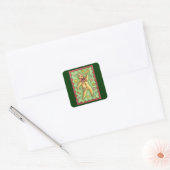 Cute Gingerbrood Man Bbladerhorn, kerstSnoep Vierkante Sticker (Envelop)