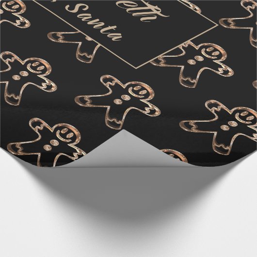 Cute Gingerbrood Man Black and Gold Kerstmis Cadeaupapier (Hoek)