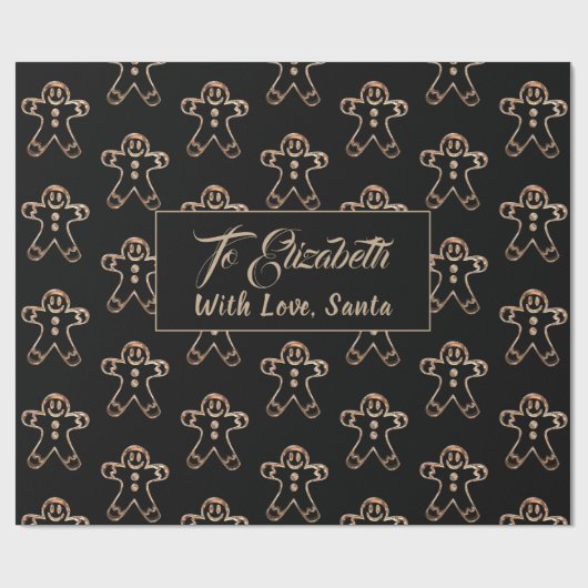 Cute Gingerbrood Man Black and Gold Kerstmis Cadeaupapier (Vlak)