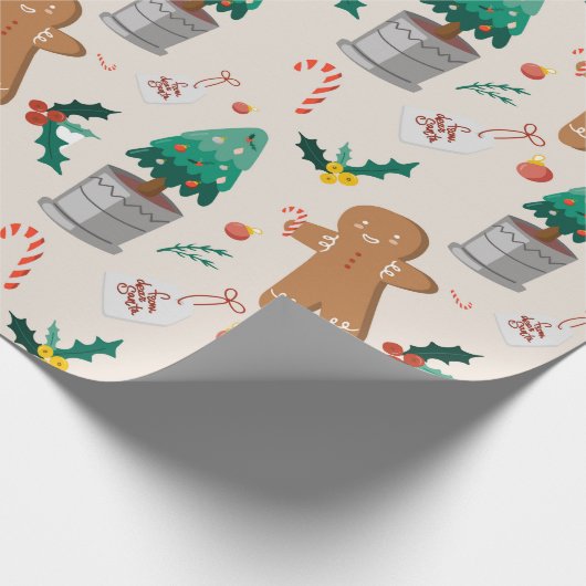 Cute Gingerbrood Man Candy Cane Kerstmis Cadeaupapier (Hoek)