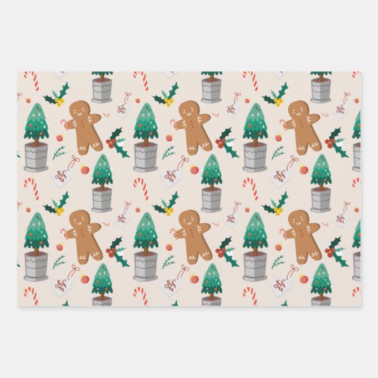 Cute Gingerbrood Man Candy Cane Kerstmis Inpakpapier Vel (Voorkant 3)
