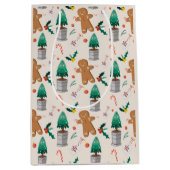 Cute Gingerbrood Man Candy Cane Kerstmis Medium Cadeauzakje (Voorkant)