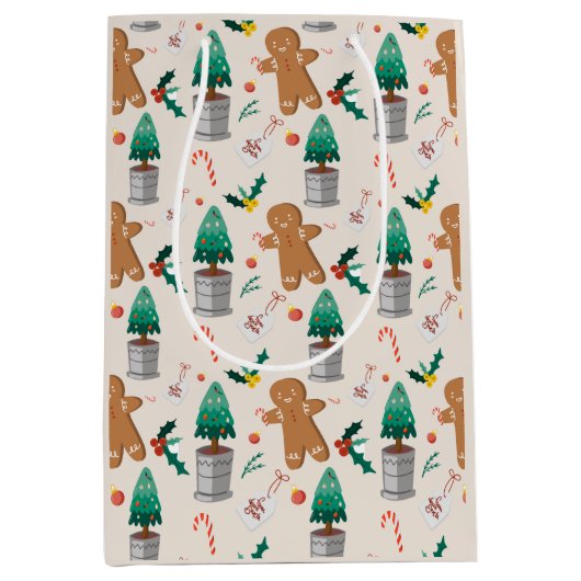 Cute Gingerbrood Man Candy Cane Kerstmis Medium Cadeauzakje (Voorkant)