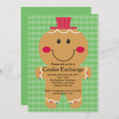 Cute Gingerbrood Man Cookie Exchange Invitation Kaart (Voorkant / Achterkant)