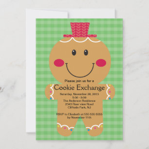 Cute Gingerbrood Man Cookie Exchange Invitation Kaart