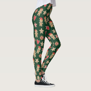 Cute Gingerbrood Man Cookie Stars Harten over Groe Leggings