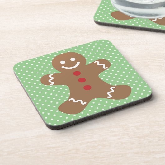 Cute Gingerbrood Man en Green Polka Dot Bier Onderzetter (Linkerzijde)