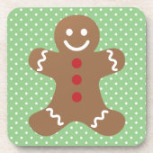 Cute Gingerbrood Man en Green Polka Dot Bier Onderzetter (Voorkant)