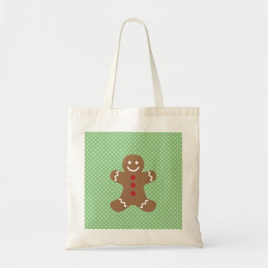 Cute Gingerbrood Man en Green Polka Dots Tote Bag (Voorkant)