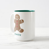 Cute Gingerbrood Man Gepersonaliseerd Tweekleurige Koffiemok (Voorkant links)