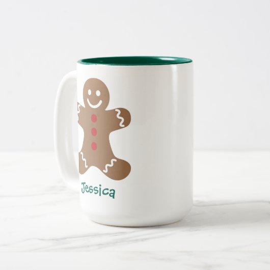 Cute Gingerbrood Man Gepersonaliseerd Tweekleurige Koffiemok (Voorkant links)