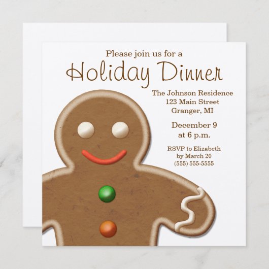 Cute Gingerbrood Man Holiday Party Kaart (Voorkant / Achterkant)