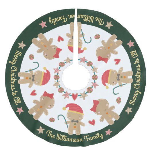 Cute Gingerbrood Man Holiday Rustic Custom Green Kerstboom Rok (Voorkant)