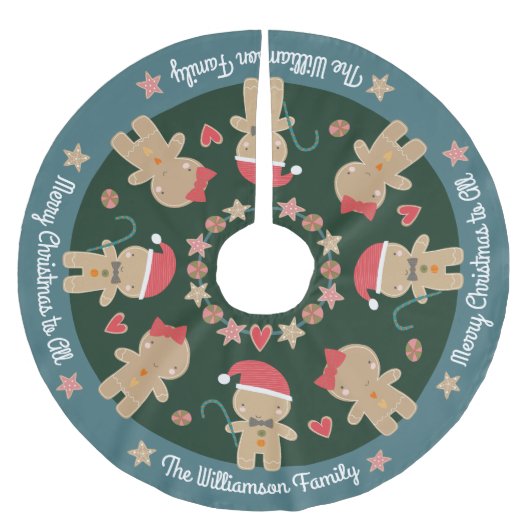 Cute Gingerbrood Man Holiday Rustige Green Custom Kerstboom Rok (Voorkant)
