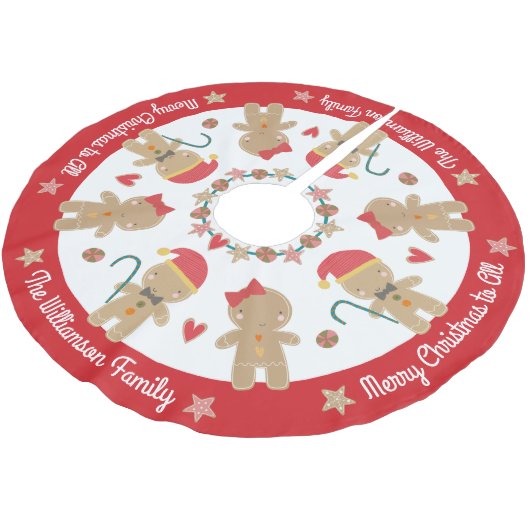 Cute Gingerbrood Man Holiday Rustige Naam Kerstboom Rok (Gekanteld)